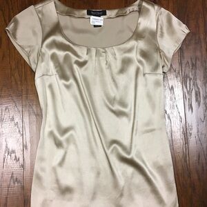 White House Black Market Champagne Satin Short Sleeve Blouse
